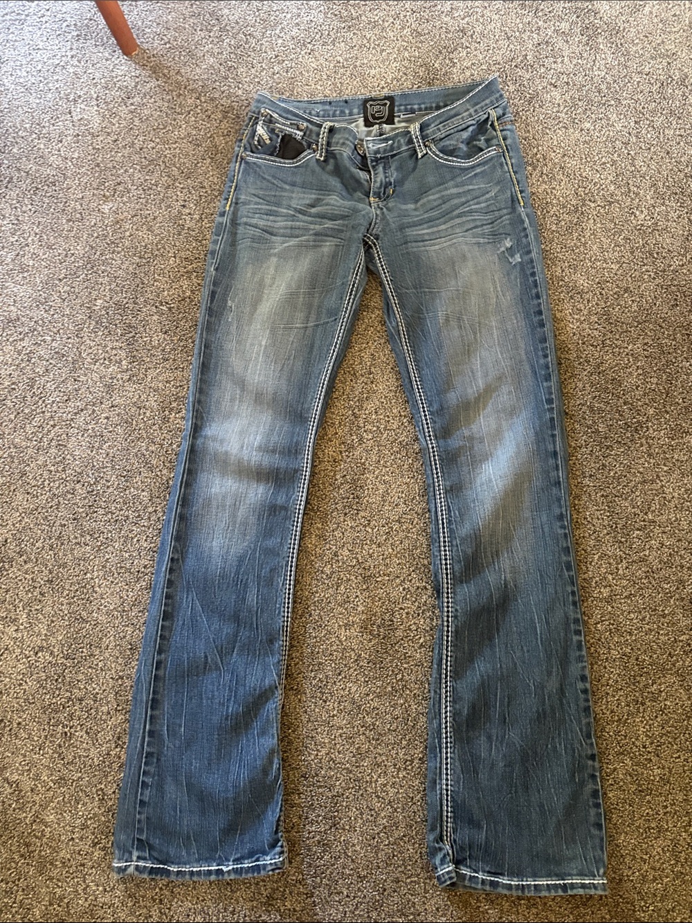 Boot-Cut Blue Jeans with Faded Finish